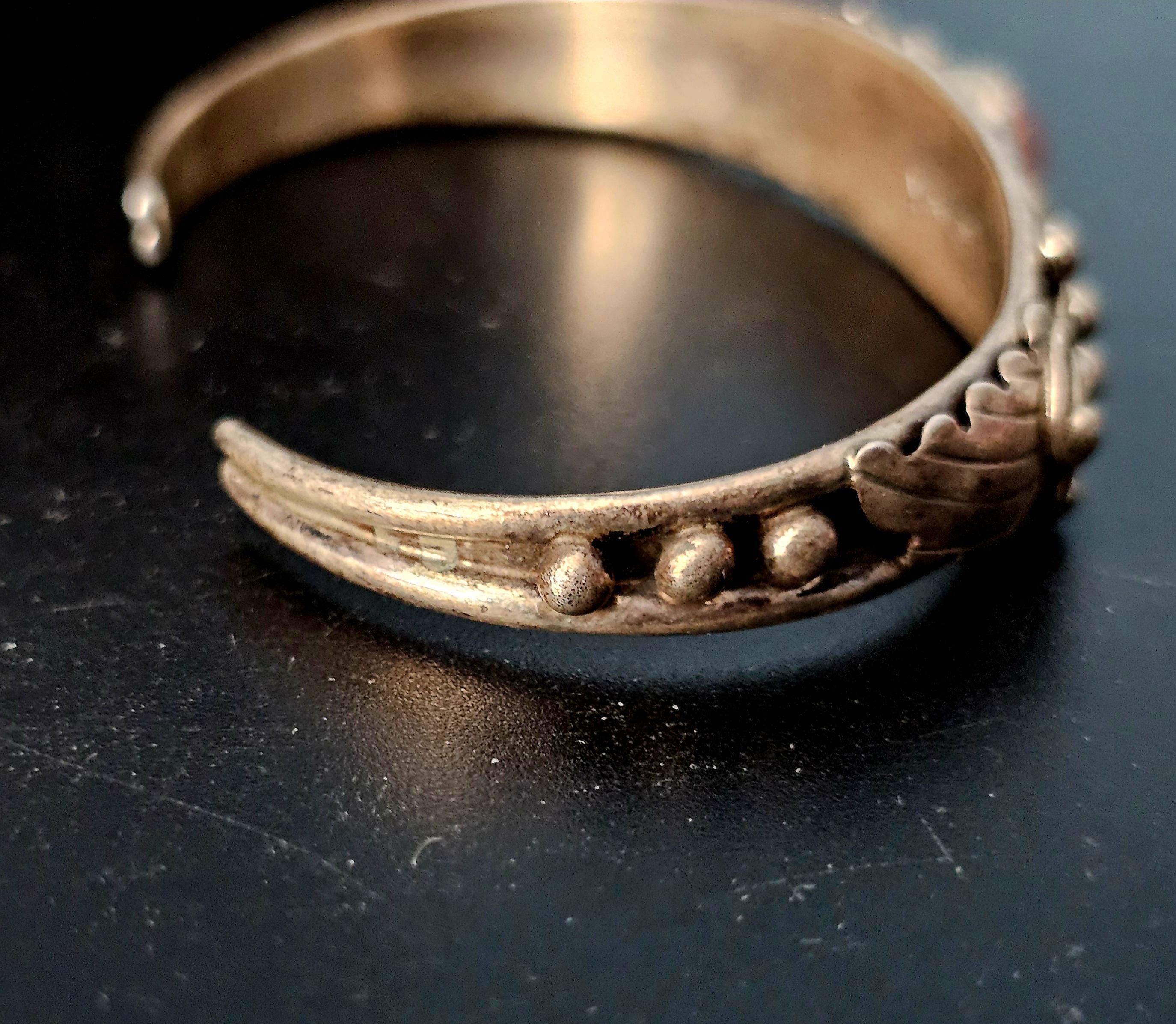 Silver Coral Vintage Cuff Bracelet Native American fits a 6 1/4" wrist. JB 211
