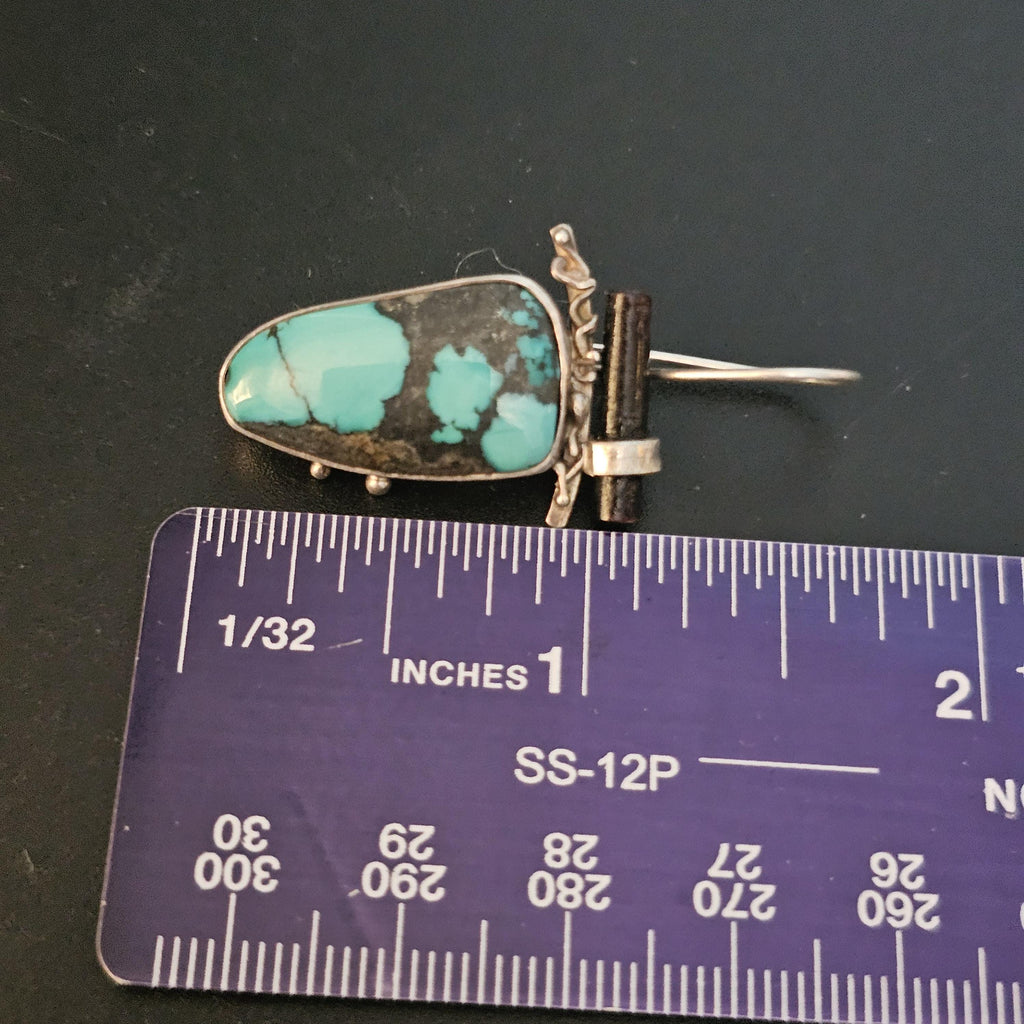Unique Artisan Made Vintage Silver Turquoise Earrings Native Old Pawn. # JE 612