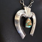 Turquoise and Cast Silver Naja Vintage Silver Chain Old Pawn JN 771
