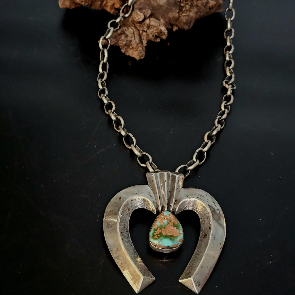 Turquoise and Cast Silver Naja Vintage Silver Chain Old Pawn JN 771
