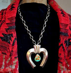 Turquoise and Cast Silver Naja Vintage Silver Chain Old Pawn JN 771