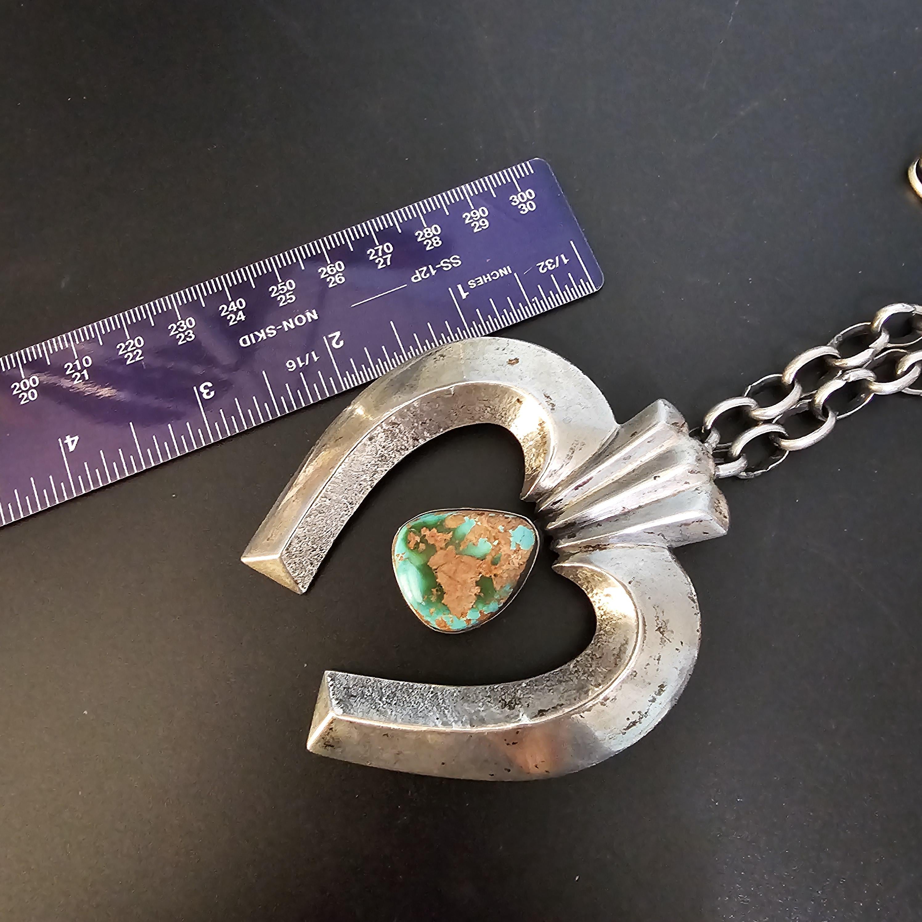Turquoise and Cast Silver Naja Vintage Silver Chain Old Pawn JN 771