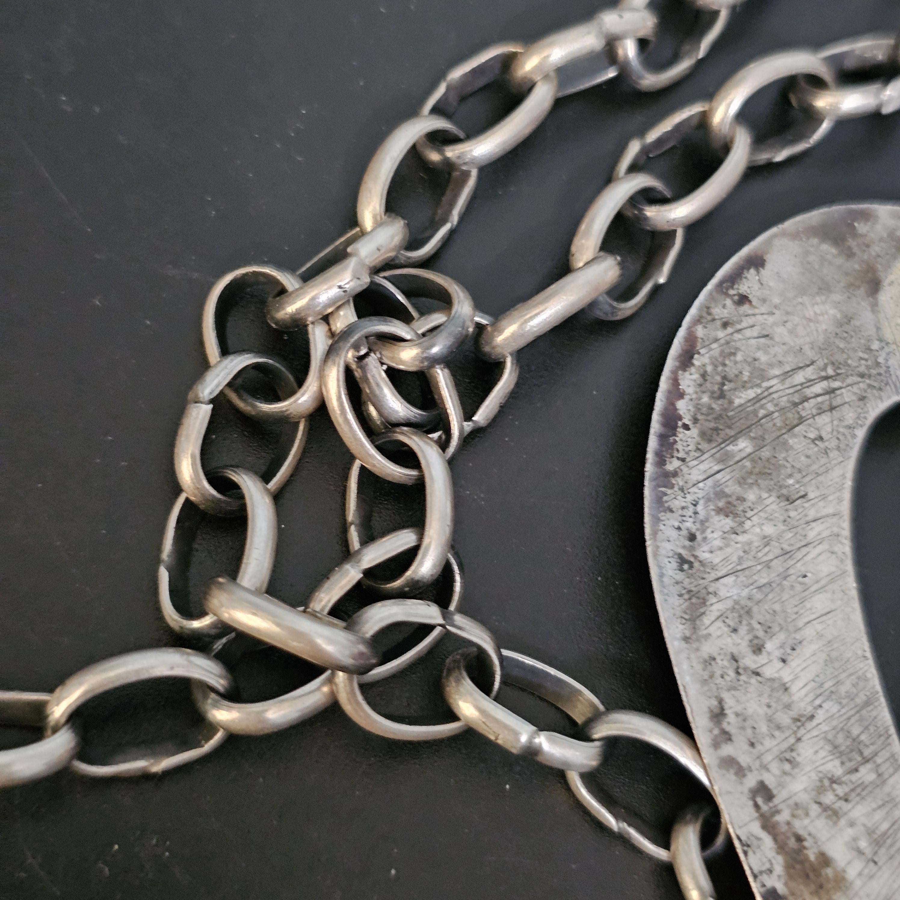 Turquoise and Cast Silver Naja Vintage Silver Chain Old Pawn JN 771