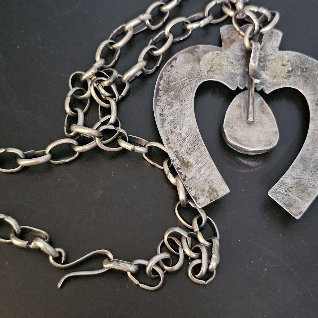 Turquoise and Cast Silver Naja Vintage Silver Chain Old Pawn JN 771