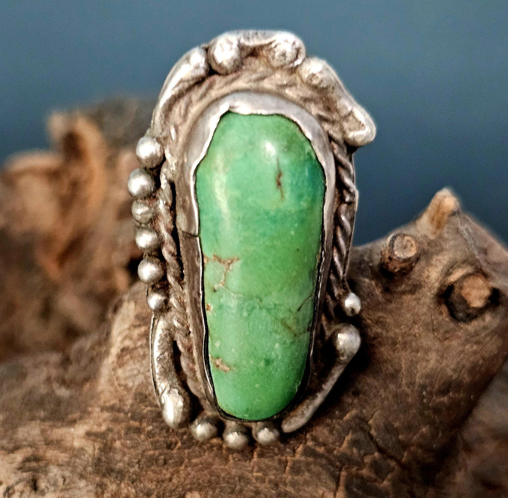 Green Cerillos Turquoise Vintage Native Ring Old Pawn Size 6 JR 13