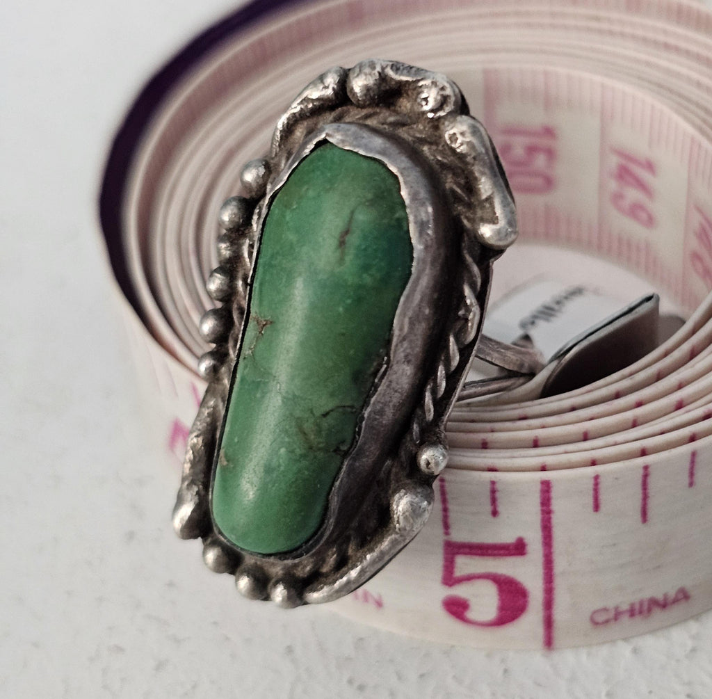 Green Cerillos Turquoise Vintage Native Ring Old Pawn Size 6 JR 13