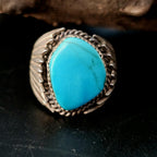 Blue Turquoise Silver Wings Vintage Sterling Native Man Ring Size 13 Old Pawn JR 427
