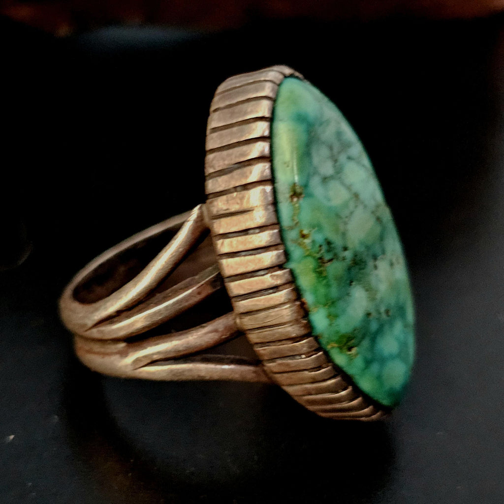 Great Bezel Turquoise Vintage Sterling Native Man Ring Size 11 Old Pawn JR 424