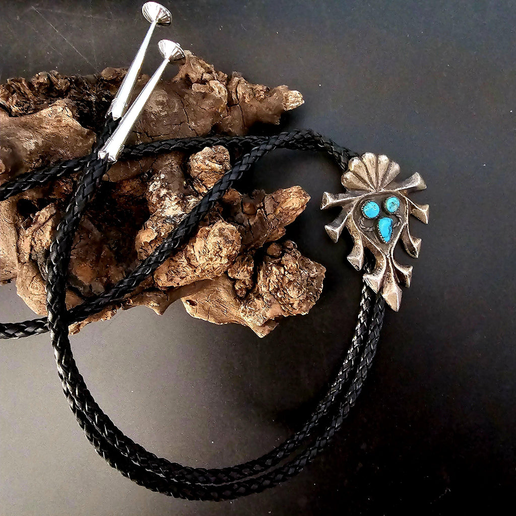 1940s Cast Silver Turquoise Vintage Sterling Bolo  # JBO 160