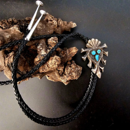 1940s Cast Silver Turquoise Vintage Sterling Bolo  # JBO 160