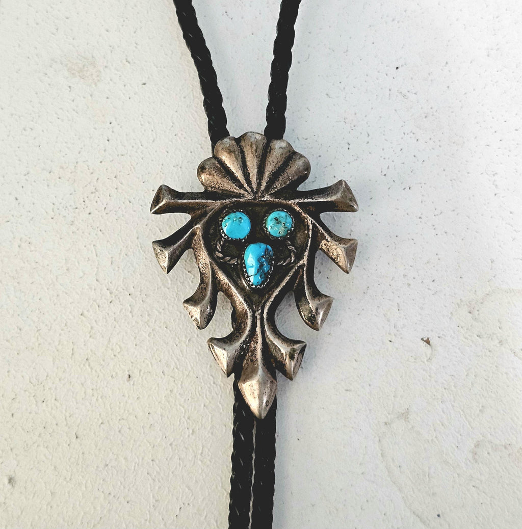1940s Cast Silver Turquoise Vintage Sterling Bolo  # JBO 160