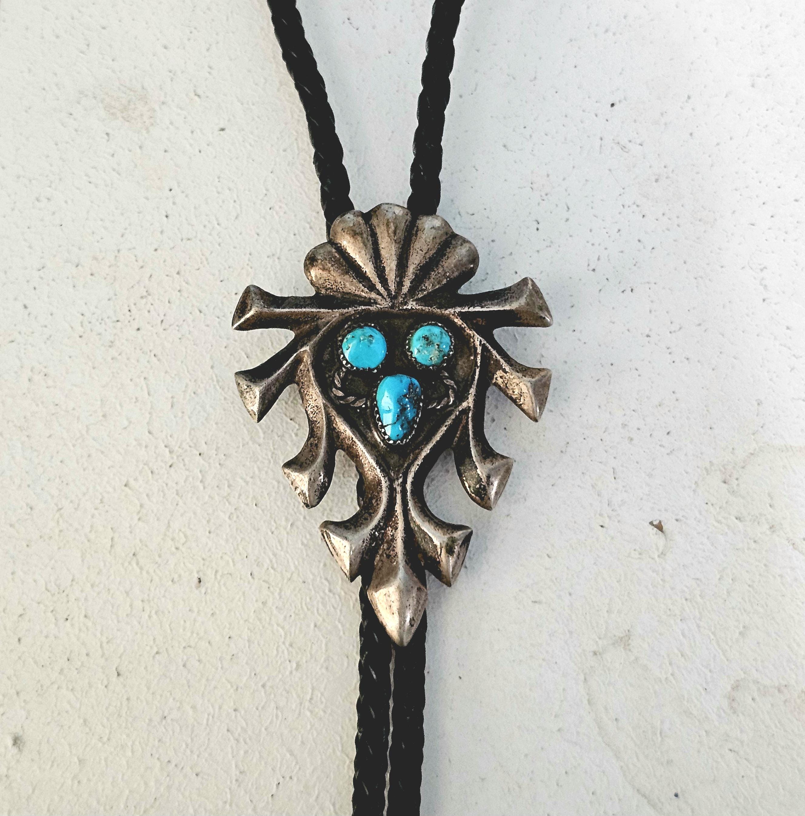 1940s Cast Silver Turquoise Vintage Sterling Bolo  # JBO 160