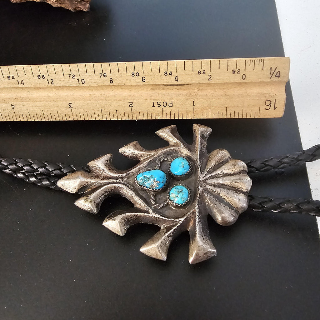 1940s Cast Silver Turquoise Vintage Sterling Bolo  # JBO 160