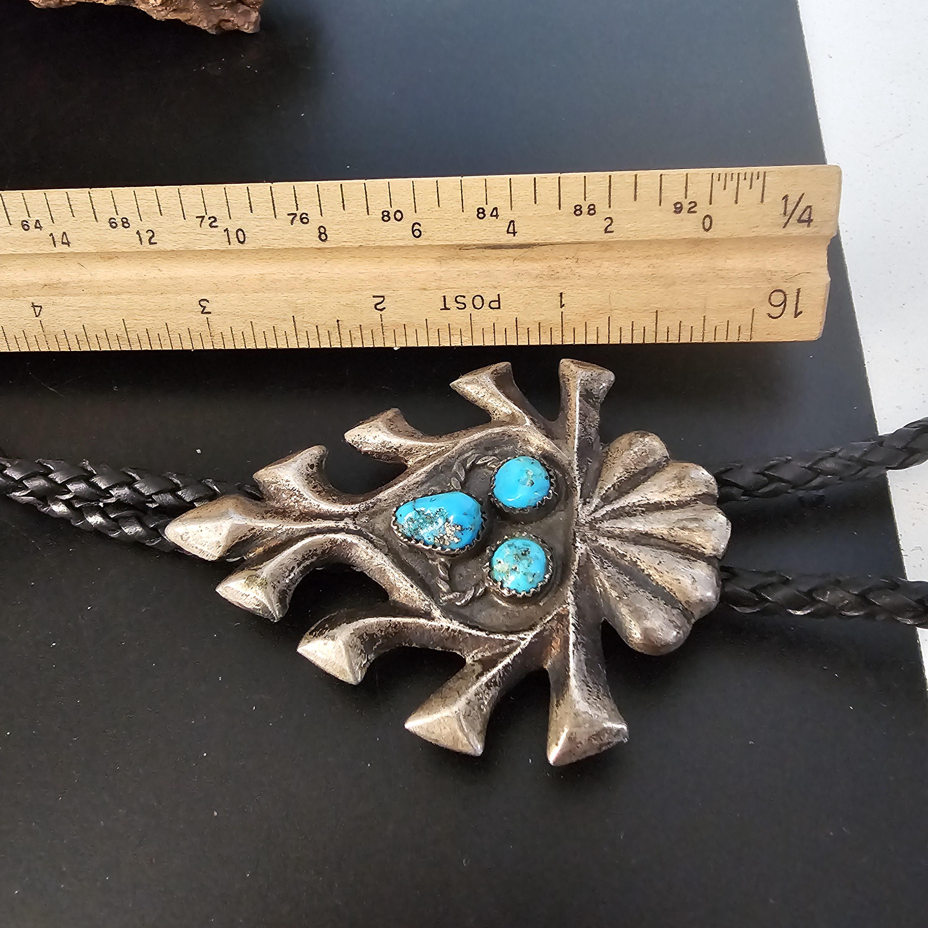 1940s Cast Silver Turquoise Vintage Sterling Bolo  # JBO 160