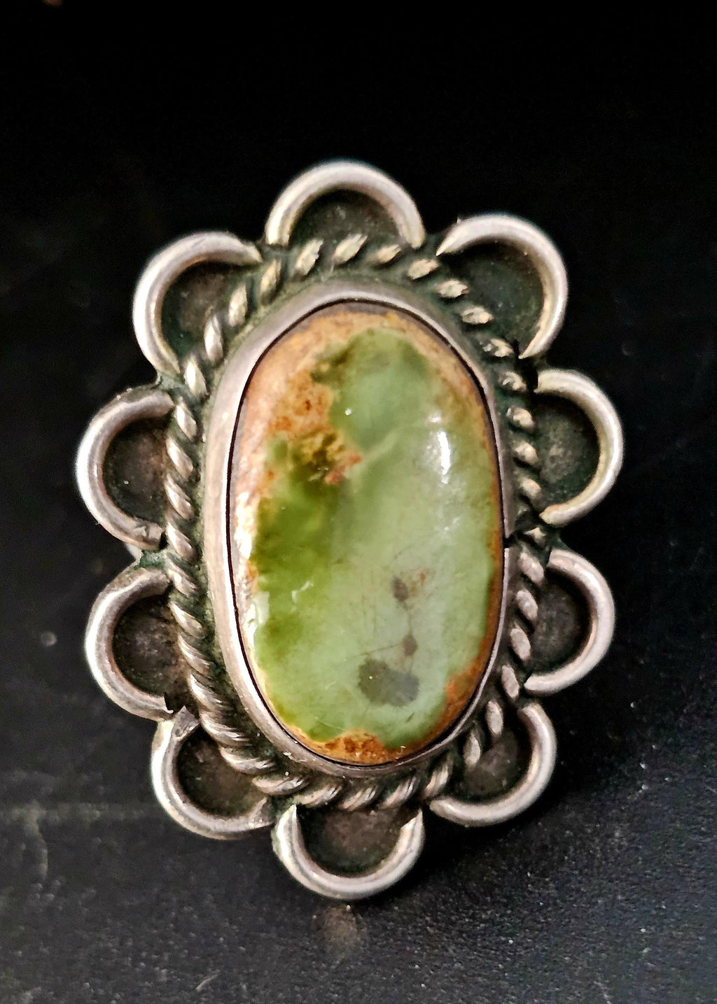 Green Cerillos Turquoise Vintage Ring Old Pawn Size 7 JR 421