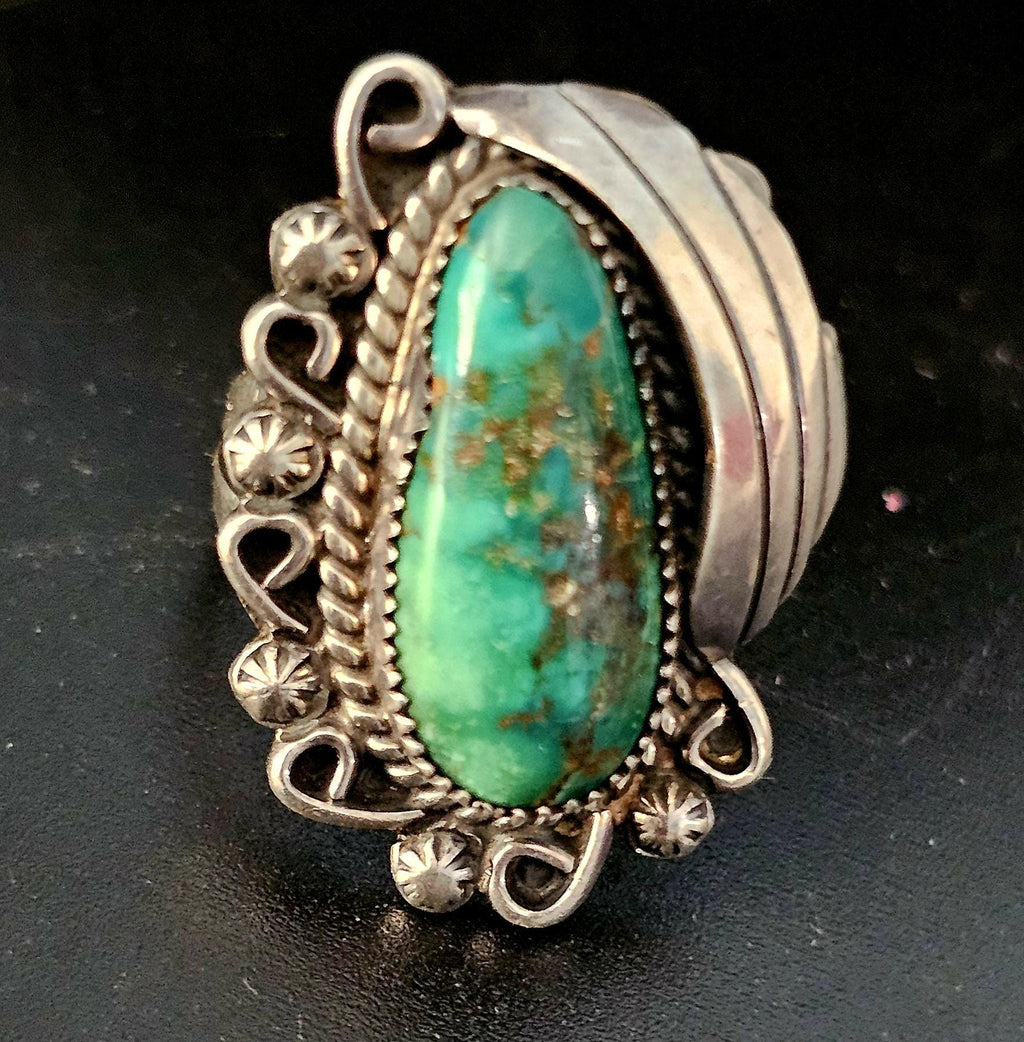 Terrific Turquoise Vintage Ring Old Pawn Size 7 JR 430