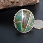 Inlay Green Turquoise Vintage Statement Ring Sterling Native Size 9 Old Pawn JR 417