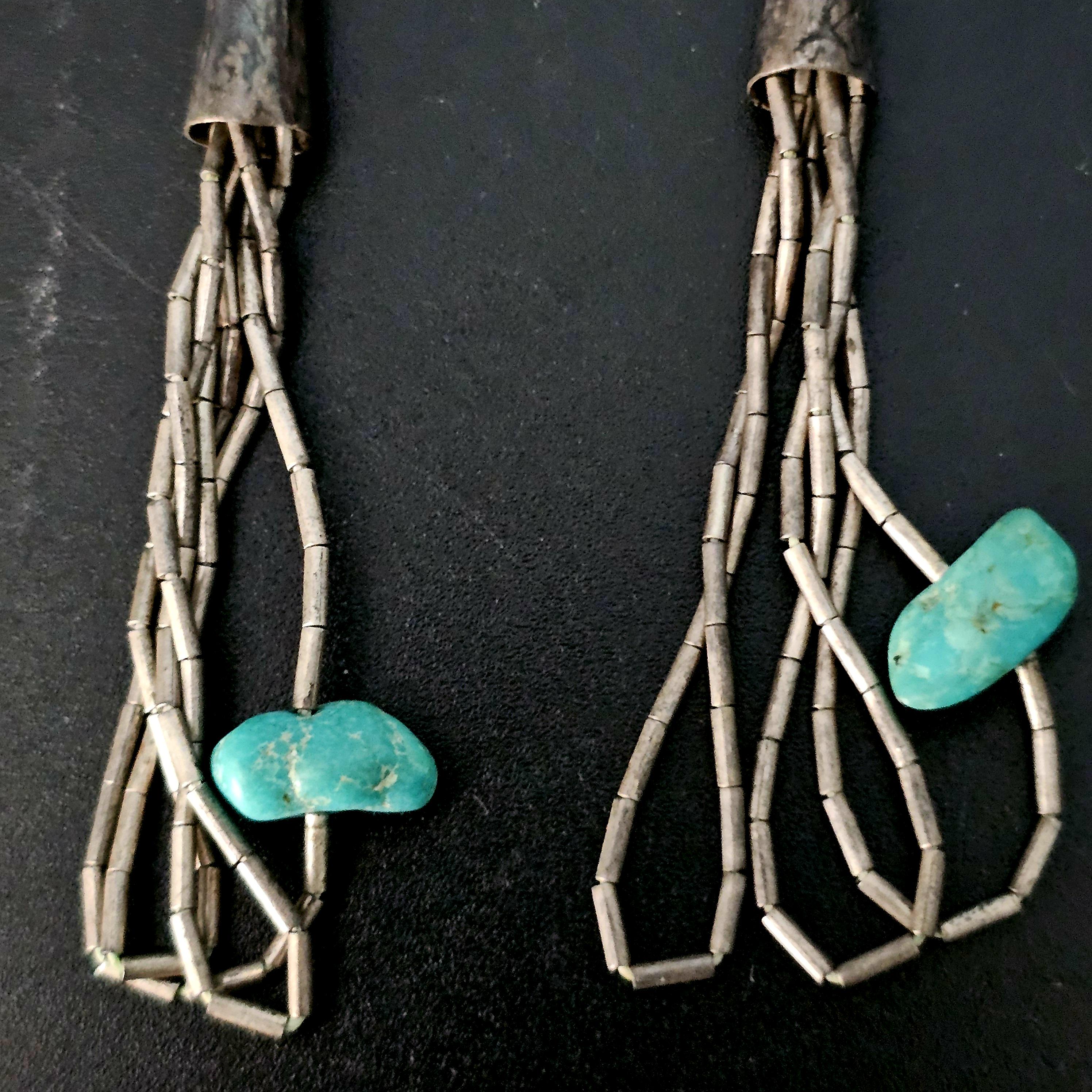 Silver Rain & Turquoise Vintage  Dangle Earrings Native Old Pawn. # JE 616