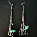 Silver Rain & Turquoise Vintage  Dangle Earrings Native Old Pawn. # JE 616