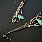 Silver Rain & Turquoise Vintage  Dangle Earrings Native Old Pawn. # JE 616