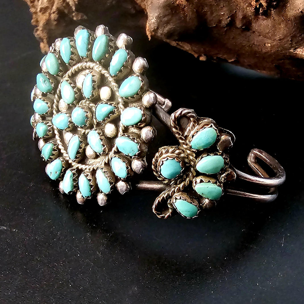 Classic Zuni Cluster Turquoise Vintage Native Cuff Old Pawn fits 6 1/4" wrist JB 213