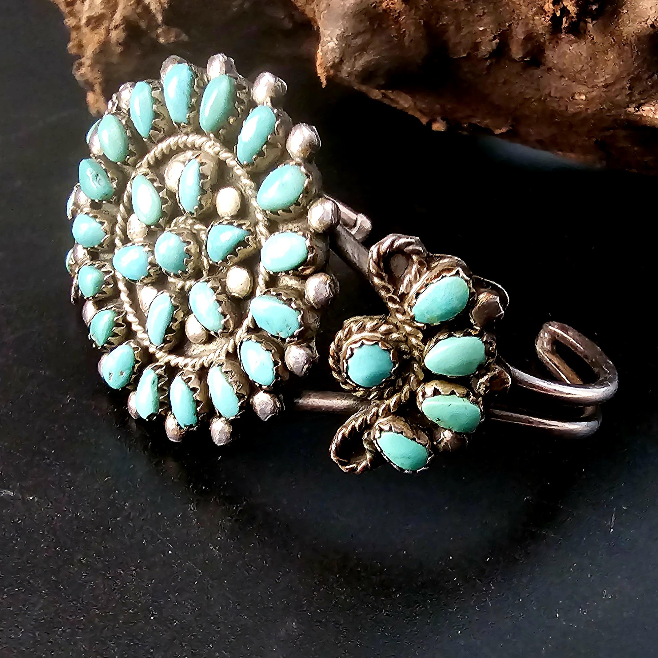 Classic Zuni Cluster Turquoise Vintage Native Cuff Old Pawn fits 6 1/4" wrist JB 213