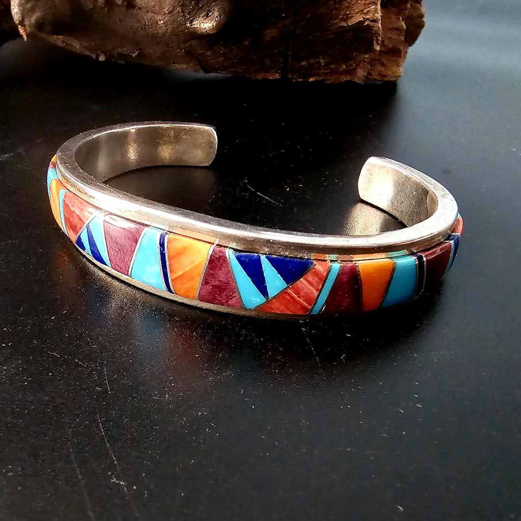 Zuni Cluster Inlay Multistone Vintage Native Cuff fits 6 1/2" wrist JB 216