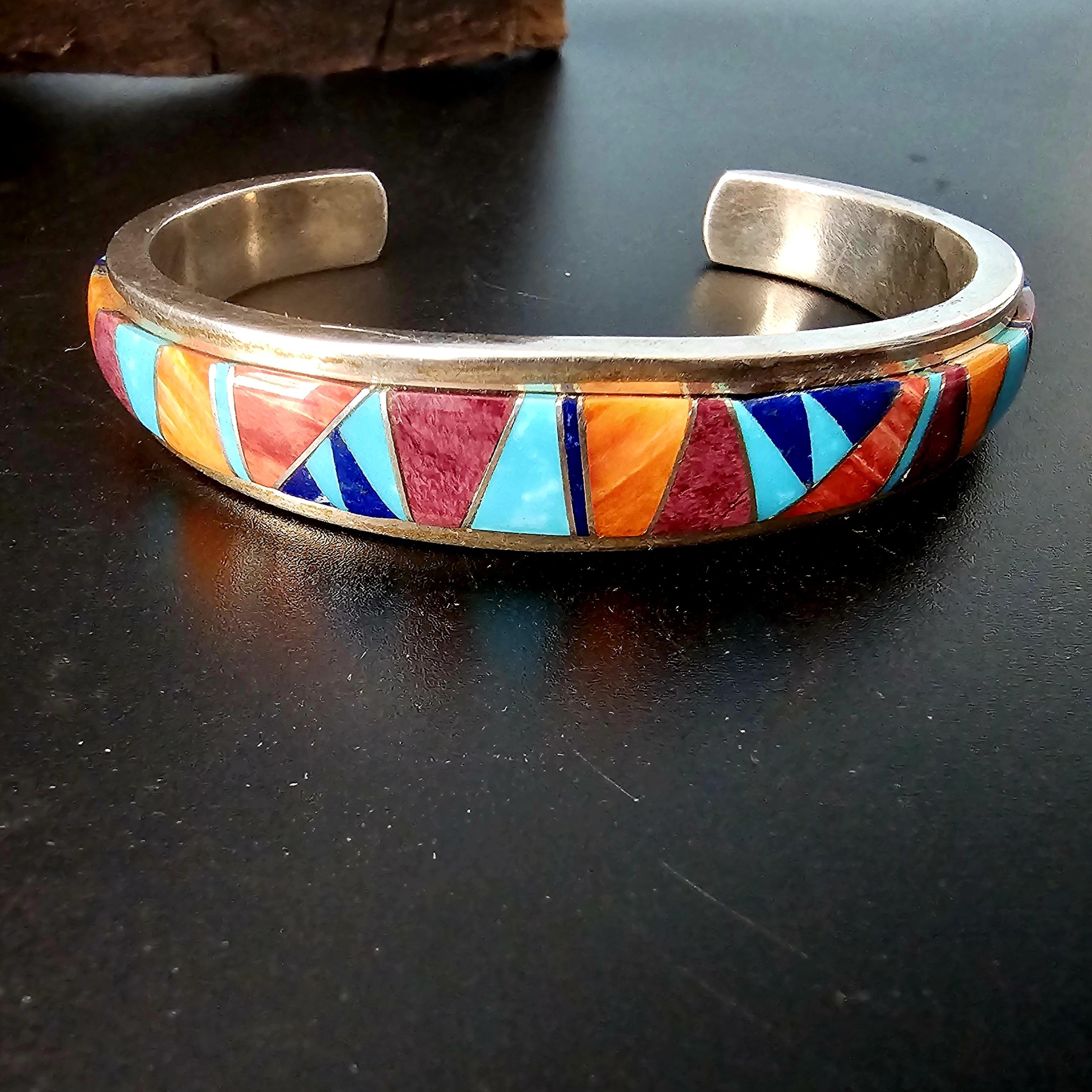 Zuni Cluster Inlay Multistone Vintage Native Cuff fits 6 1/2" wrist JB 216