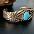 Cast Silver Cuff with Turquoise Sterling Old Pawn fits 6 1/2" wrist. JB 214
