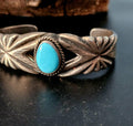 Cast Silver Cuff with Turquoise Sterling Old Pawn fits 6 1/2" wrist. JB 214