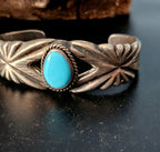 Cast Silver Cuff with Turquoise Sterling Old Pawn fits 6 1/2" wrist. JB 214