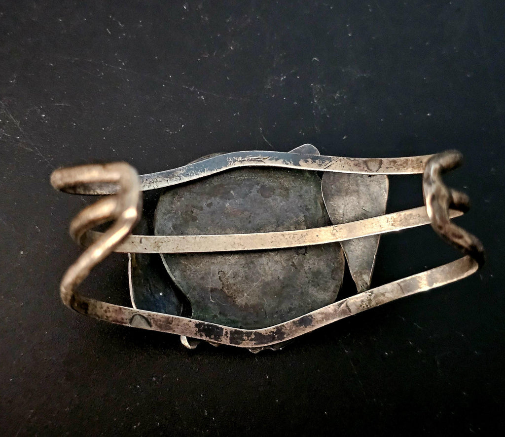 Dramatic Matrix on this Turquoise Sterling Old Pawn cuff fits 6 3/4" wrist. JB 215