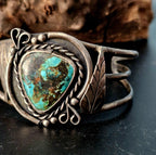 Dramatic Matrix on this Turquoise Sterling Old Pawn cuff fits 6 3/4" wrist. JB 215