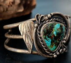 Dramatic Matrix on this Turquoise Sterling Old Pawn cuff fits 6 3/4" wrist. JB 215