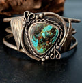 Dramatic Matrix on this Turquoise Sterling Old Pawn cuff fits 6 3/4" wrist. JB 215