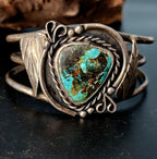 Dramatic Matrix on this Turquoise Sterling Old Pawn cuff fits 6 3/4" wrist. JB 215