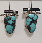 Unique Artisan Made Vintage Silver Turquoise Earrings Native Old Pawn. # JE 612