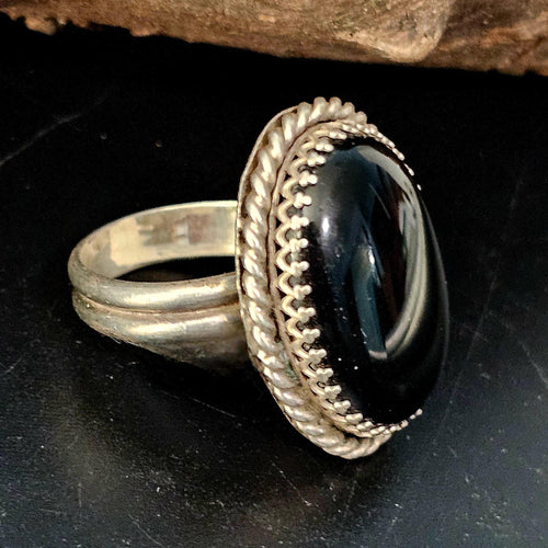Adjustable Onyx Vintage Native Ring Old Pawn JR 11