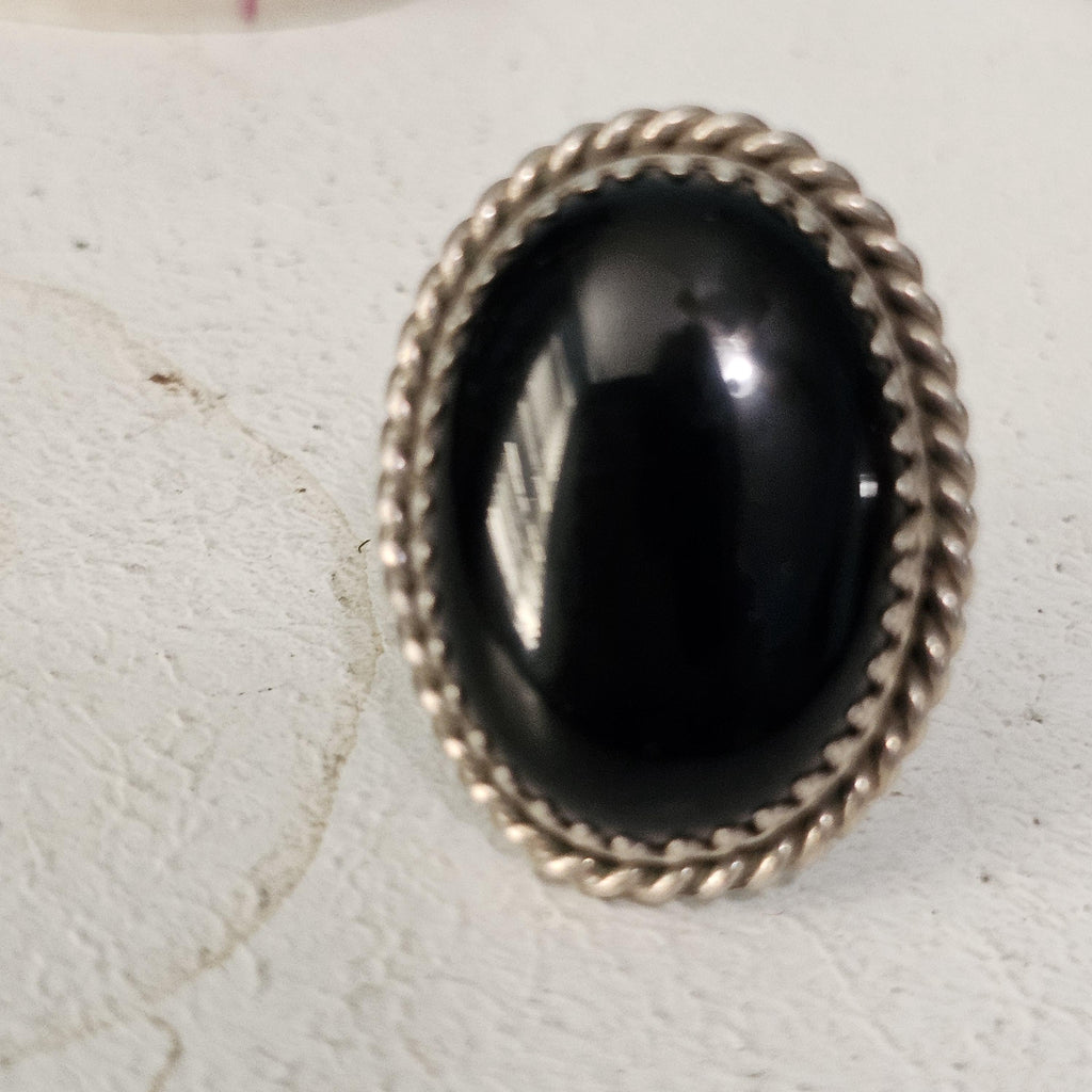 Adjustable Onyx Vintage Native Ring Old Pawn JR 11