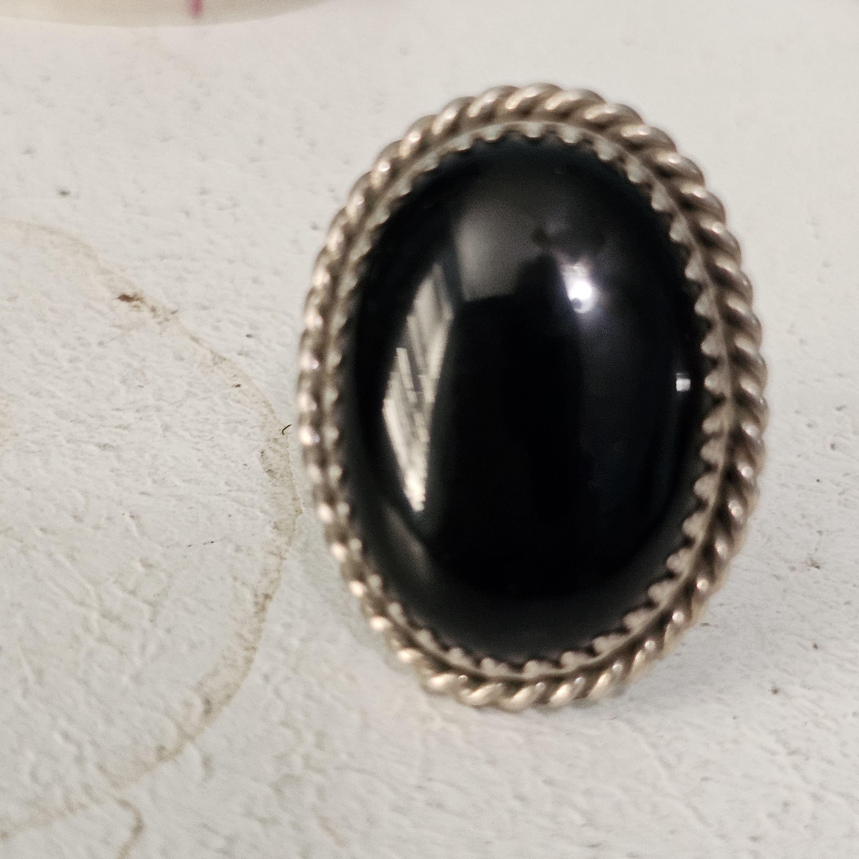 Adjustable Onyx Vintage Native Ring Old Pawn JR 11