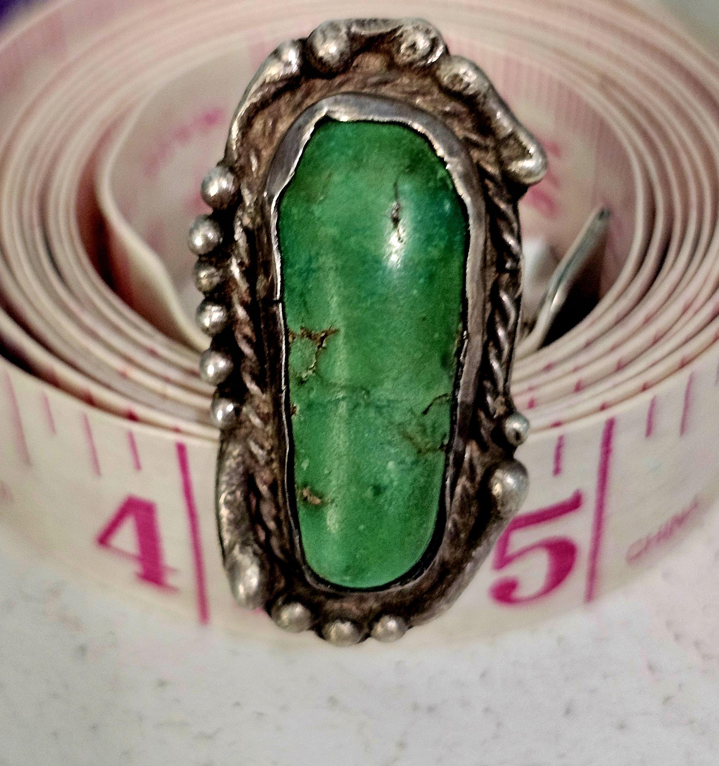 Green Cerillos Turquoise Vintage Native Ring Old Pawn Size 6 JR 13
