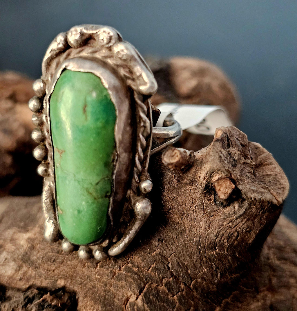Green Cerillos Turquoise Vintage Native Ring Old Pawn Size 6 JR 13