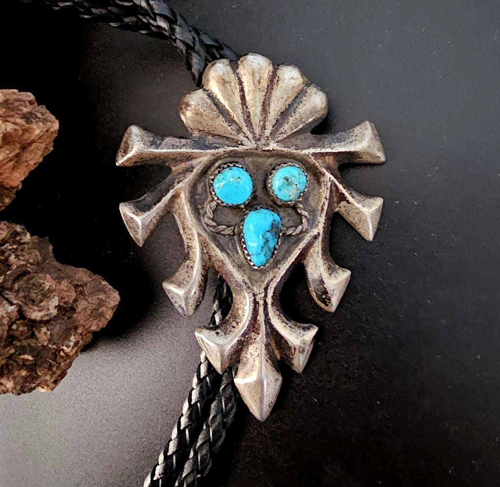 1940s Cast Silver Turquoise Vintage Sterling Bolo  # JBO 160