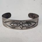 1930s Whirling Log Silver Native Cuff Bracelet Old Pawn. 6 3/4" wrist. JB 223