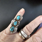 3 Blue Turquoise Nuggets Vintage Statement Ring Sterling Native Size 4 1/2 Old Pawn JR 439