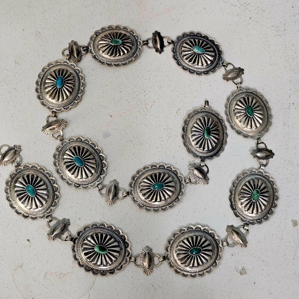 Vintage Sterling Turquoise Navajo Disc Concho Belt Old Pawn. JBL 152