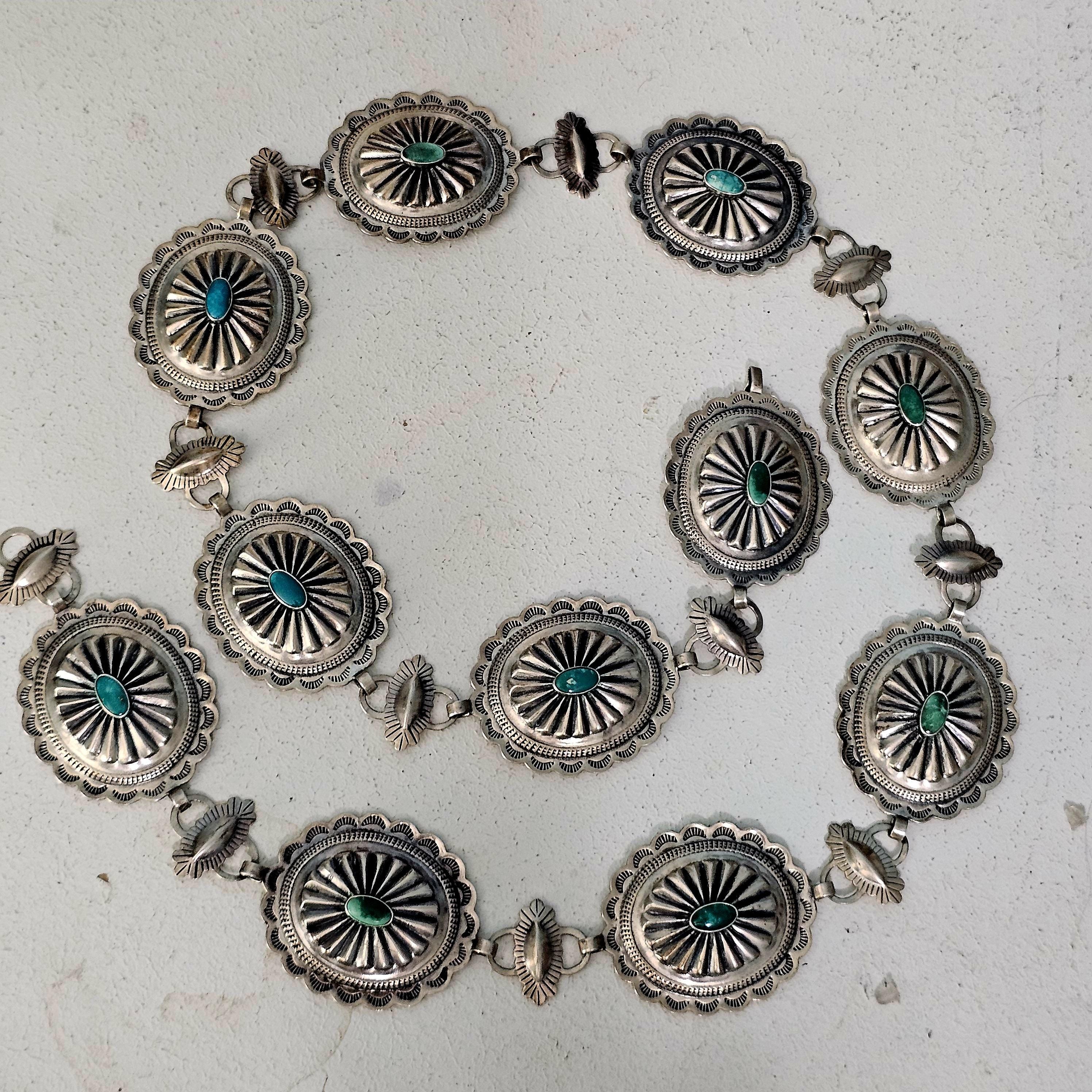 Vintage Sterling Turquoise Navajo Disc Concho Belt Old Pawn. JBL 152