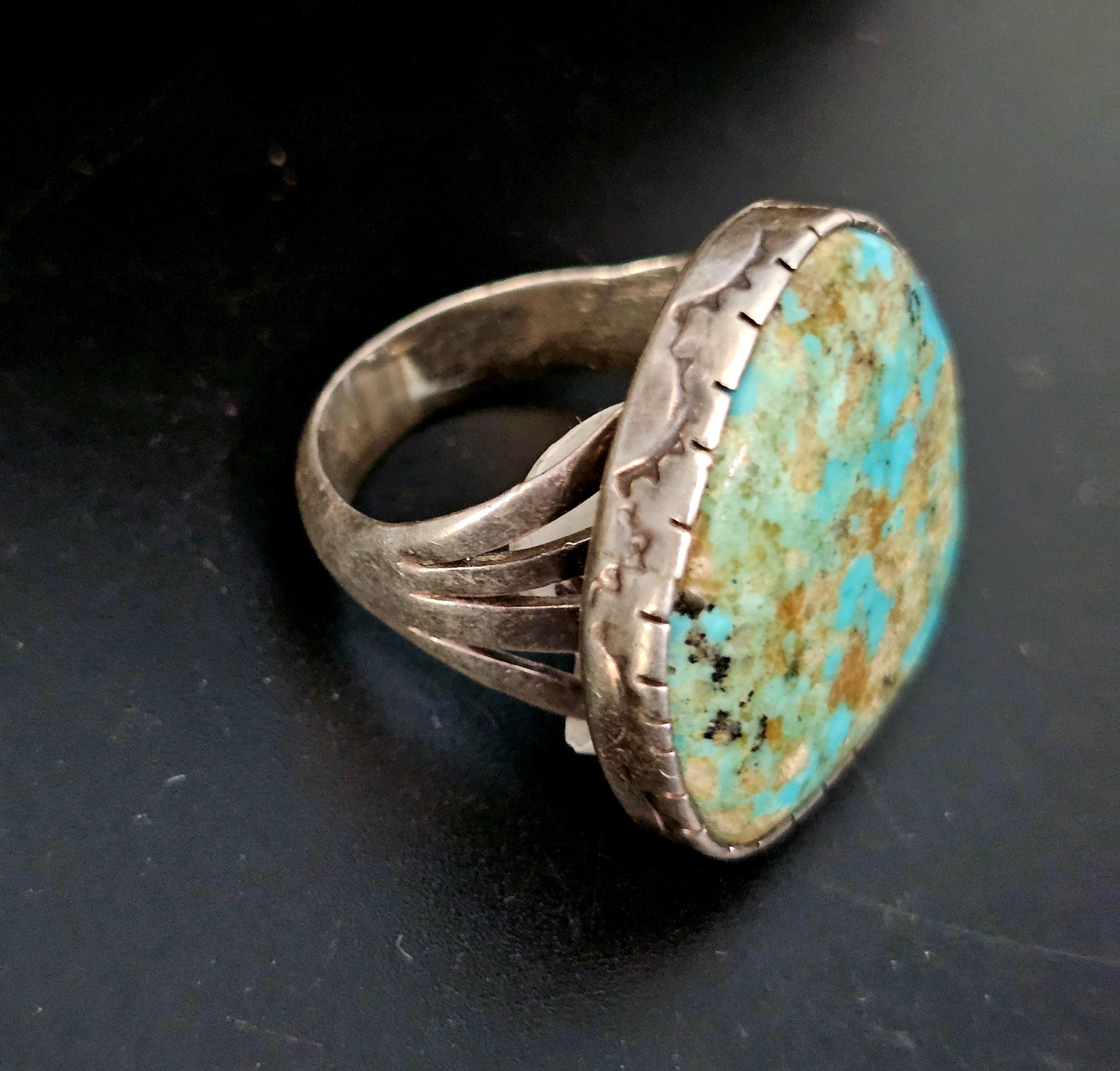 Vintage Turquoise Sterling Man Ring Size 11 1/2 Old Pawn JR 385