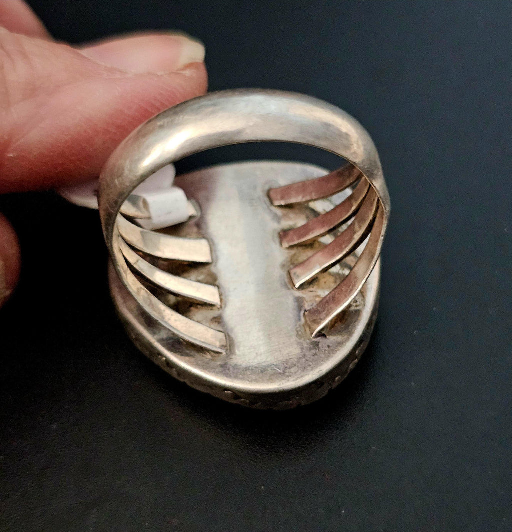 Vintage Turquoise Sterling Man Ring Size 11 1/2 Old Pawn JR 385