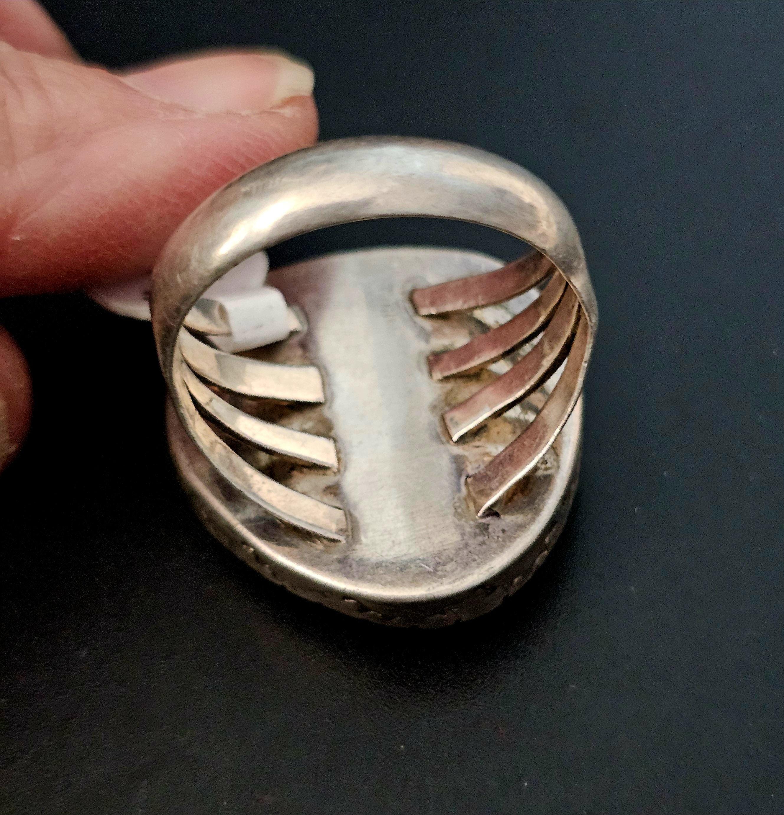 Vintage Turquoise Sterling Man Ring Size 11 1/2 Old Pawn JR 385
